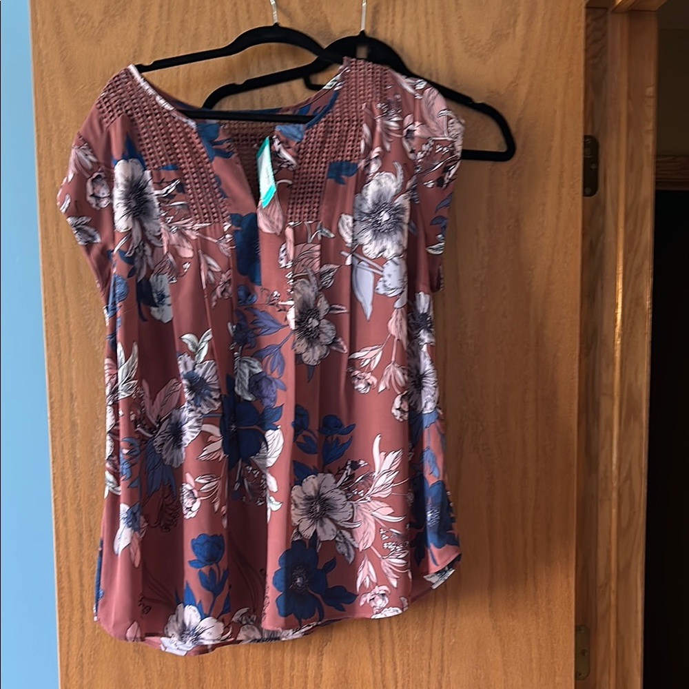 Daniel Rainn Pink Smocked Short Sleeve Blouse